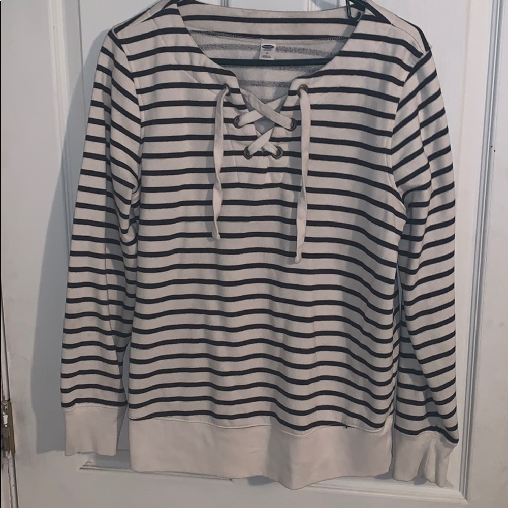 Striped lace up pullover